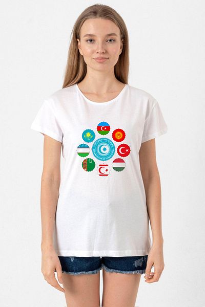 Tshirthane Women's White Bicycle Collar T-Shirt - Turkish States Organization Design