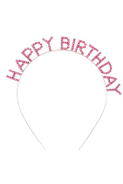 Mu Art Pink Color Crystal Stone Gold Color Plated Happy Birthday Crown 16x17 Cm