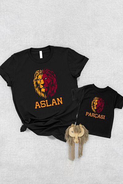 Tshirthane Yellow Red Lion Piece Father Son Girl Is a Single Product Price, at Least 2 Pieces Addition to the Basket for Combination