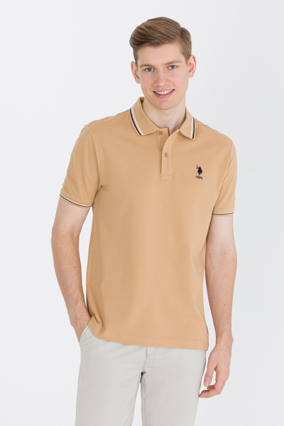 U.S. Polo Assn. Men's Camel Basic Polo Neck T-Shirt 50264906 -Vr015