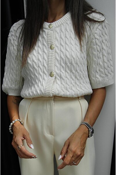 Havoş High Waist Cream Dimple Trousers