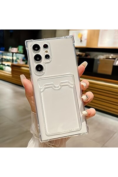 Samsung Galaxy S22 Ultra-Compatible Case with Card Holder Anti-Shock Transparent Cover with Camera Protection