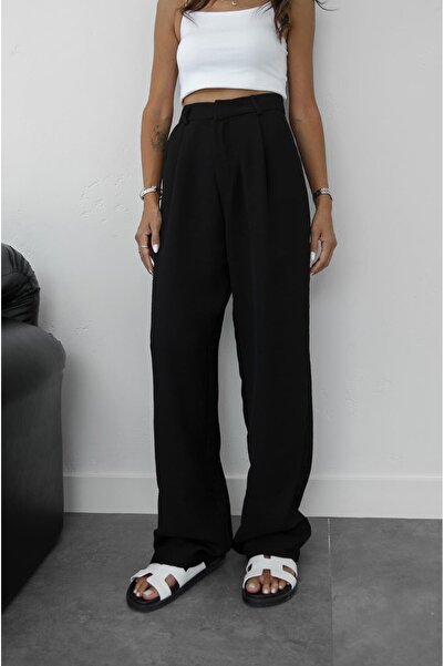 Havoş Pantaloni Lima Negri Tesatura Palazzo