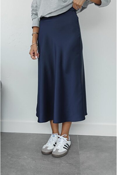 Havoş Satin Crepe Navy Blue Skirt