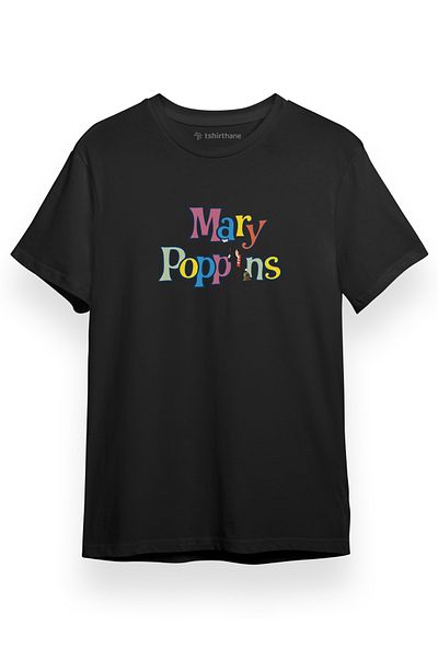 Tshirthane Ανδρικό μπλουζάκι Mary Poppins Colorful Letters μαύρο κοντομάνικο