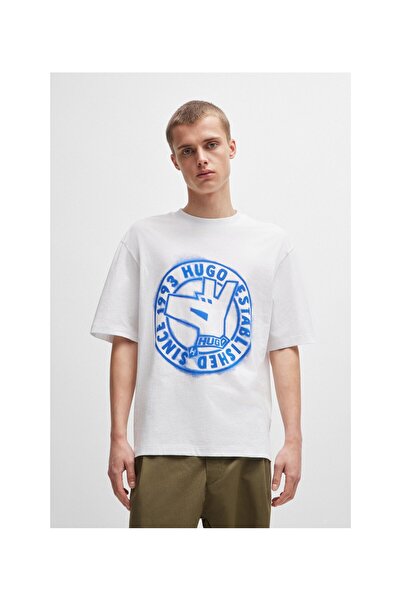 HUGO İmza Desenli Pamuk Penye Normal Kesim Tişört
