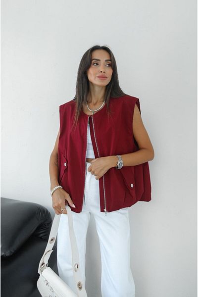 Havoş Burgundy Zippered Vest - Snap Pocket