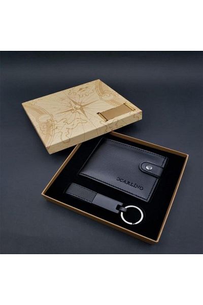 LiderGlobal Black Wallet Keychain Set Decorative Gift