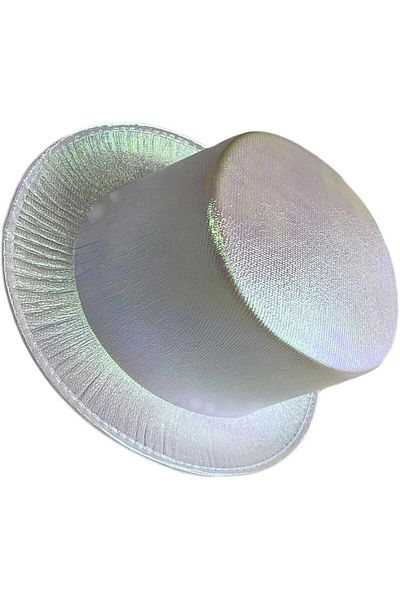 colezium White Color Glitter Hologram Fabric Coating Fedora Top Hat Adult Size