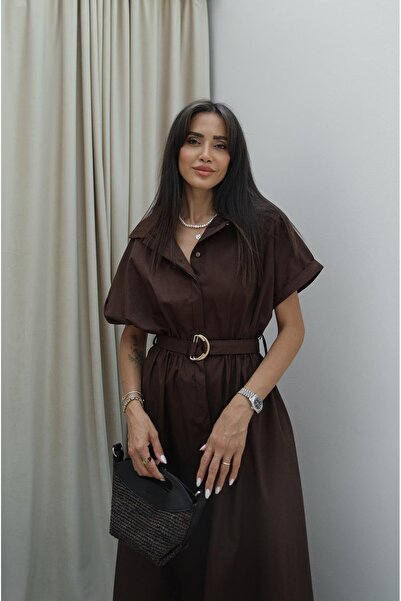 Havoş Solaro Belted Brown Dress