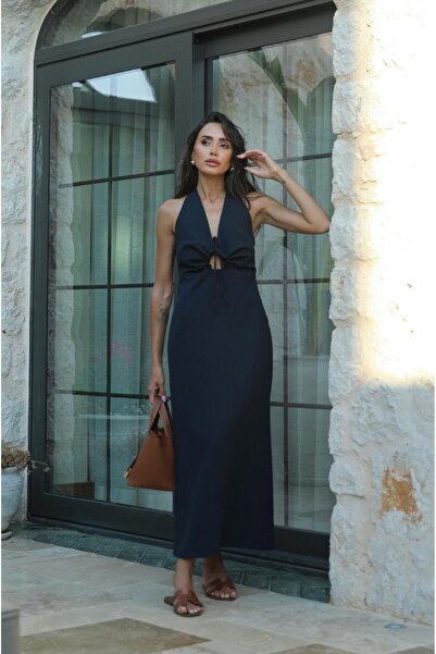 Havoş Μπλε ναυτικό φόρεμα με σχισμή με λεπτομέρεια στο στήθος