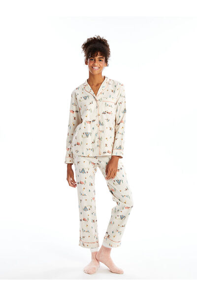 LC Waikiki Σετ γυναικείες πιτζάμες με γιακά με σχέδιο Lcwk