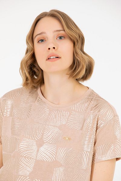 U.S. Polo Assn. Tricou de damă bej cu gât crew