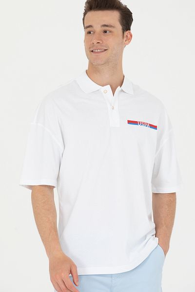 U.S. Polo Assn. Pánské bílé oversize polo tričko s límečkem 50265062 -Vr013