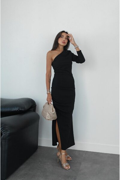 Havoş فستان واين أسود بكتف واحد