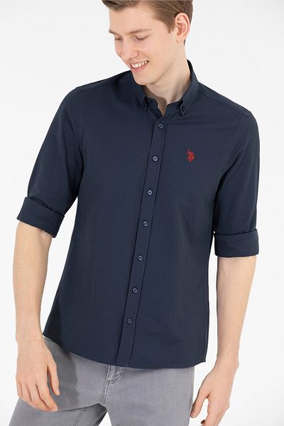 U.S. Polo Assn. Ανδρικό πουκάμισο Navy Blue μακρυμάνικο Basic 50265664 -vr033
