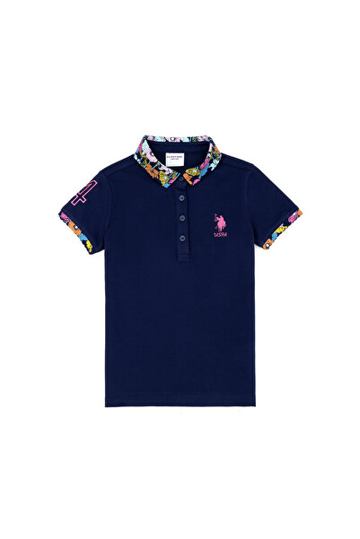 U.S. Polo Assn. Tricou de bază cu gât polo bleumarin pentru fete 50265667 -VR033