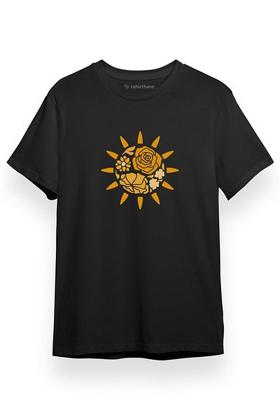 Tshirthane Διακοσμητικό Floral Sun Μαύρο κοντομάνικο ανδρικό μπλουζάκι