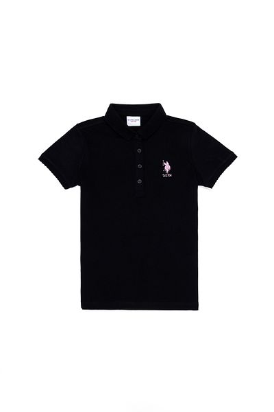U.S. Polo Assn. Tricou pentru fetiță cu gât polo negru 50265668 -VR046