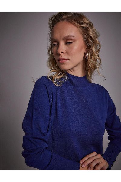 Kayra Rochie din tricotaje indigo - pe jumătate cu gât