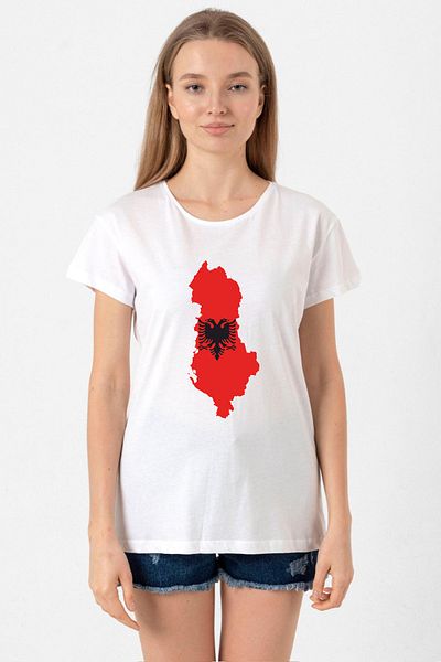 Tshirthane Women's White Bicycle Collar T-Shirt - Euro 24 Albania