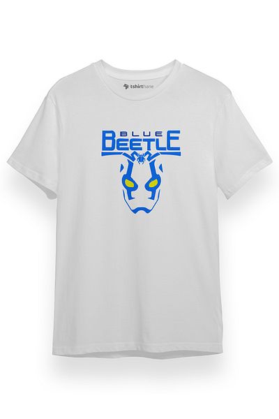 Tshirthane Λογότυπο Blue Beetle Λευκό κοντομάνικο ανδρικό μπλουζάκι
