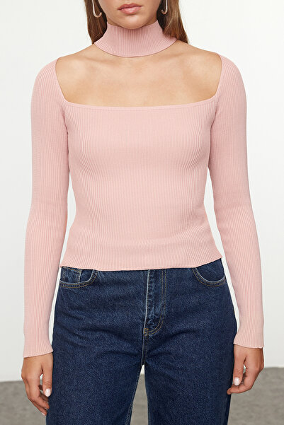 Trendyol Collection Choker Collar Dusty Rose Knitwear Sweater - TWOAW21KZ0666