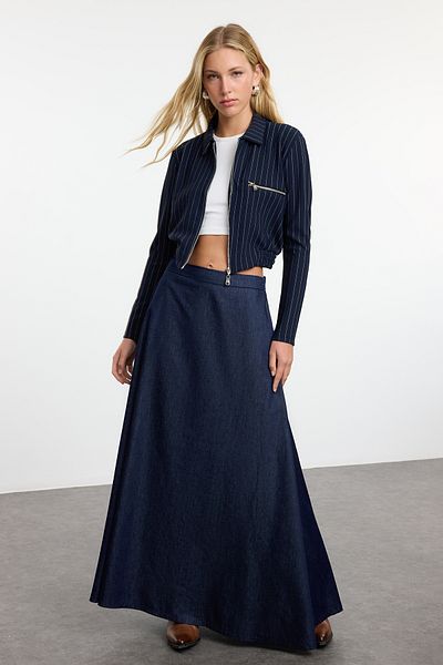 Trendyol Collection Джинсова спідниця максі з високою талією темно-синього кольору TWOAW25ET00103
