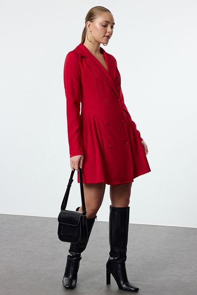 Trendyol Collection Piros mini redőzött szőtt kabát ruha - TWOAW24EL00295
