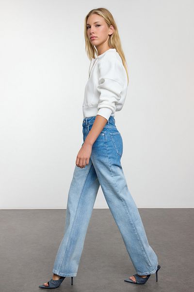 Trendyol Collection High Waist BlueWideLegJeans - Wascheffekt Twoaw25je00158