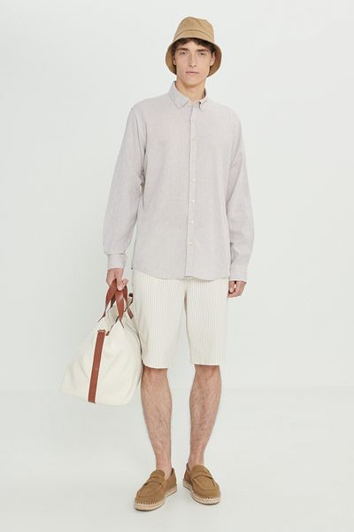 ALTINYILDIZ CLASSICS Beige Comfort Fit Leinen-Sommerhemd – bequeme Passform, geknöpfter Kragen