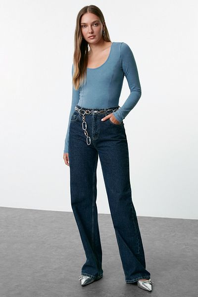 Trendyol Collection Stretch and Snap Bavlna Indigo Body – Dlouhý rukáv, Pale Effect Twoaw24Bd00044