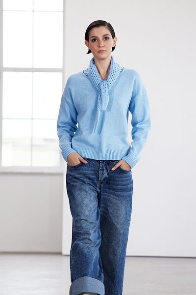 Trendyol Collection Albastru deschis Wide Fit - Tricotaj cu textura moale Pulover TWOAW25KZ00314 - Ediție limitată