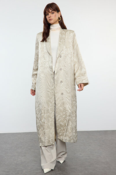 Trendyol Collection Dlouhý vrchní lak bez podšívky se vzorem Stone Jacquard - Twoaw25Kb00098