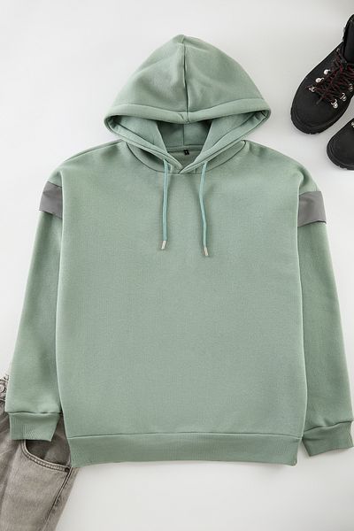Trendyol Collection Голям поларен суитшърт с качулка и ментов цвят - отразяващ детайл Tmnss20sw0205