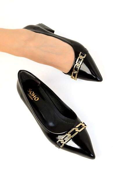 SOHO Patent Leather Black Women's Classic Heeled Shoes - 19547