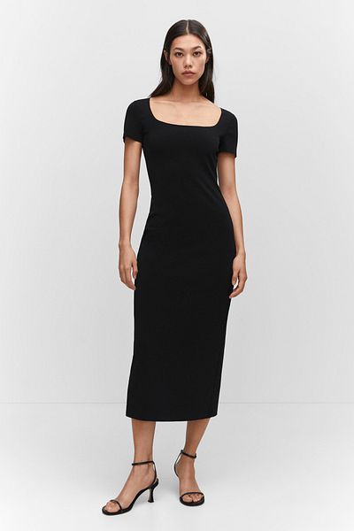 MANGO Woman Midi šaty s nízkým střihem