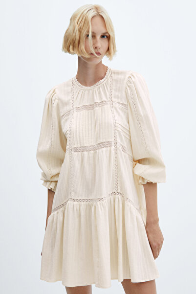 MANGO Puff-sleeved embroidered dress