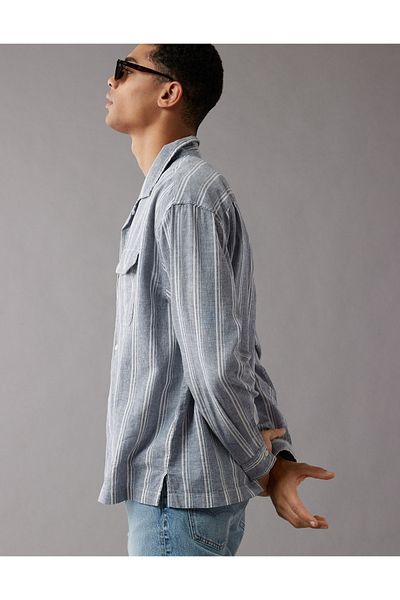 AMERICAN EAGLE قميص AE Linen-Blend Mechanic U-2512-6258-515 - مقاس مريح