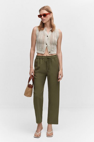 MANGO Pantaloni fluidi cu tăietură dreaptă - Detaliat cu fundă