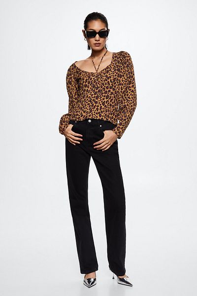 MANGO Woman Animal Print Blouse