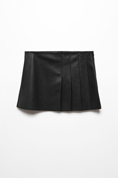 MANGO Woman Skládaná minisukně s koženým efektem