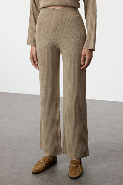 Trendyol Collection Beige Wide Fit Basic Ribbed Knitwear Bottom-Top Set Twoss20Au0084