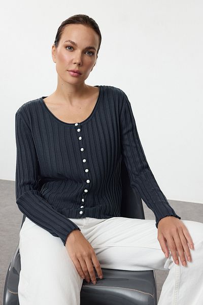 Trendyol Collection Tricotaj Cardigan Indigo - Detaliu nasturi, TWOAW25HI00088
