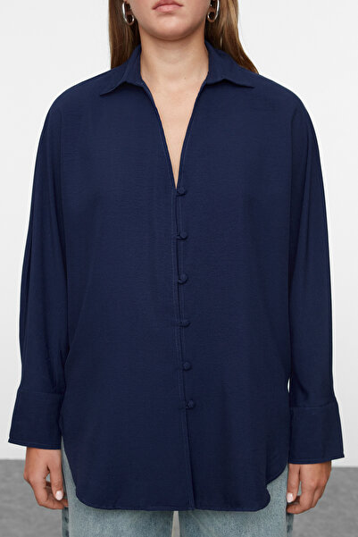 Trendyol Collection Sötétkék, széles szabású szőtt ing - Twoaw24Go00017