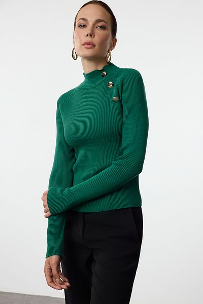 Trendyol Collection Zöld vékony kötöttáru pulóver - gomb részletes TWOAW25KZ00069