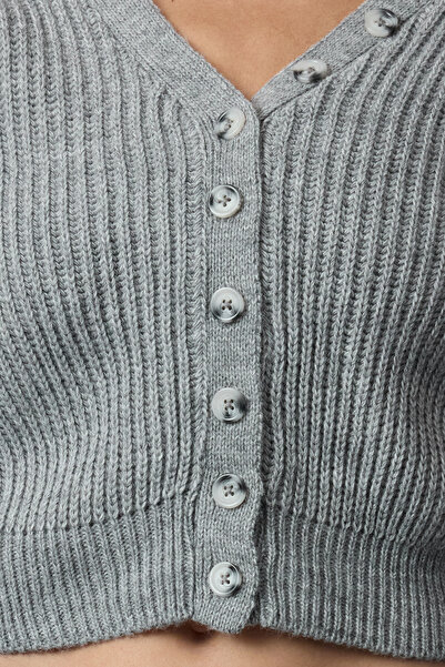 Trendyol Collection V-Neck Anthracite Crop Knitwear Cardigan - Twoaw25Hi00073