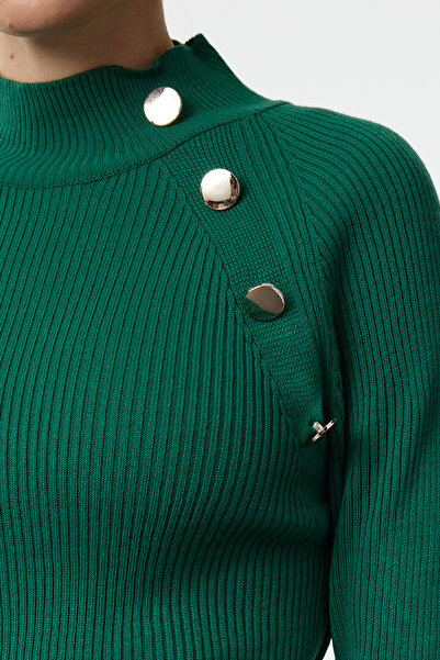 Trendyol Collection Green Button Stand Collar Detail Slim Fitted/Body Wrap Knitwear Sweater Twoaw25Kz00069