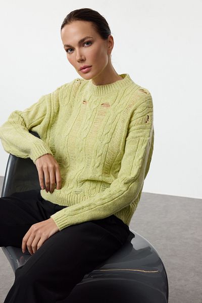 Trendyol Collection Pulover din tricot Lime cu gât crew - Textura moale TWOAW25KZ00214