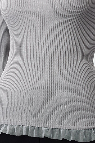 Trendyol Collection Thin Knitwear Gray Sweater - Tulle Detailed, Twoaw25Kz00124